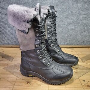 UGG Adirondack Tall Boots Women's Size 7 Leather Sheepskin Winter Snow Black